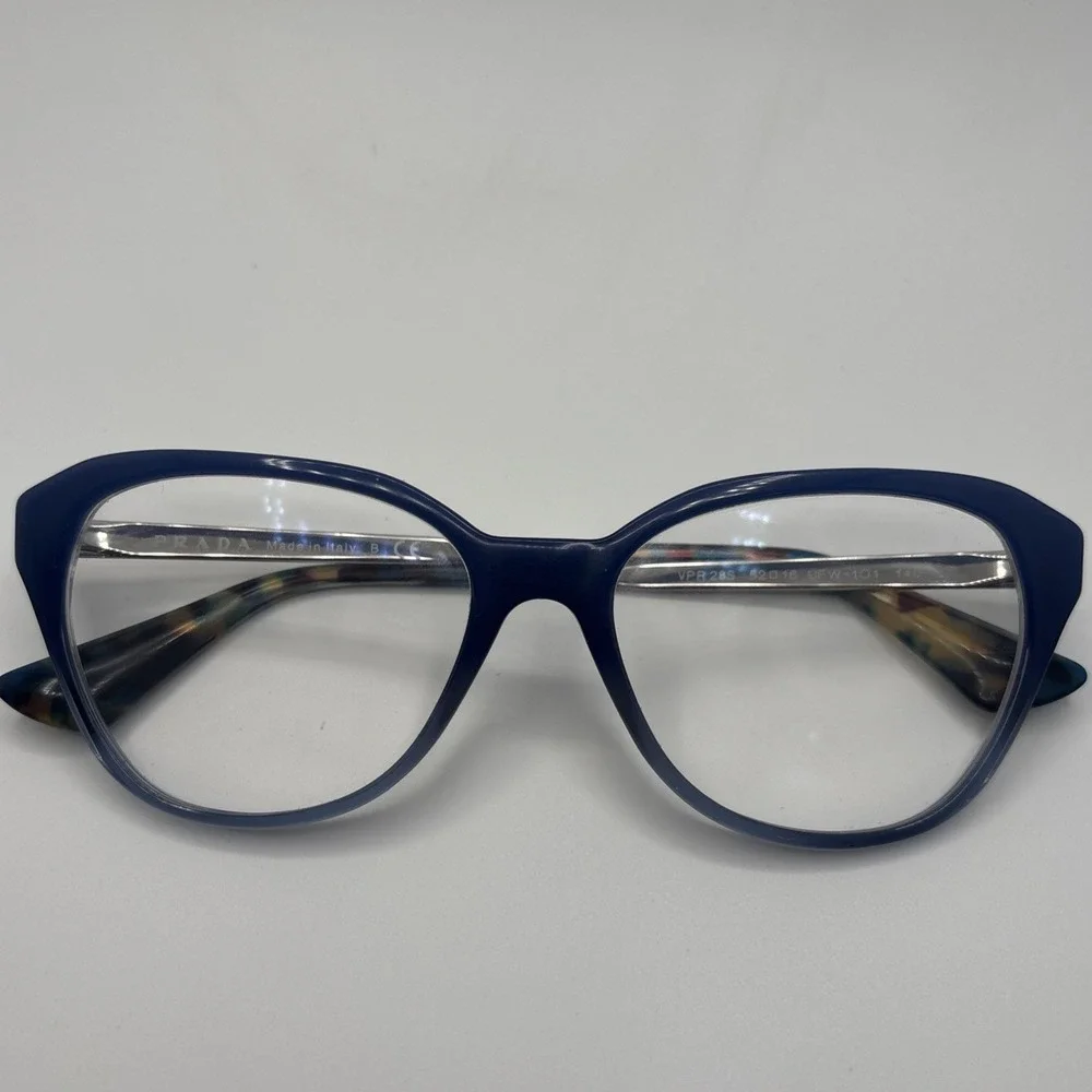 PRADA VPR 28S Womens Eyeglasses UFW-1O1 Blue/Silver Cat Eye Frame 52-16-140 #465